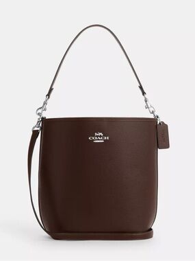 Coach city bucket Dark Brown Leather Bucket Tote with Silver Hardware